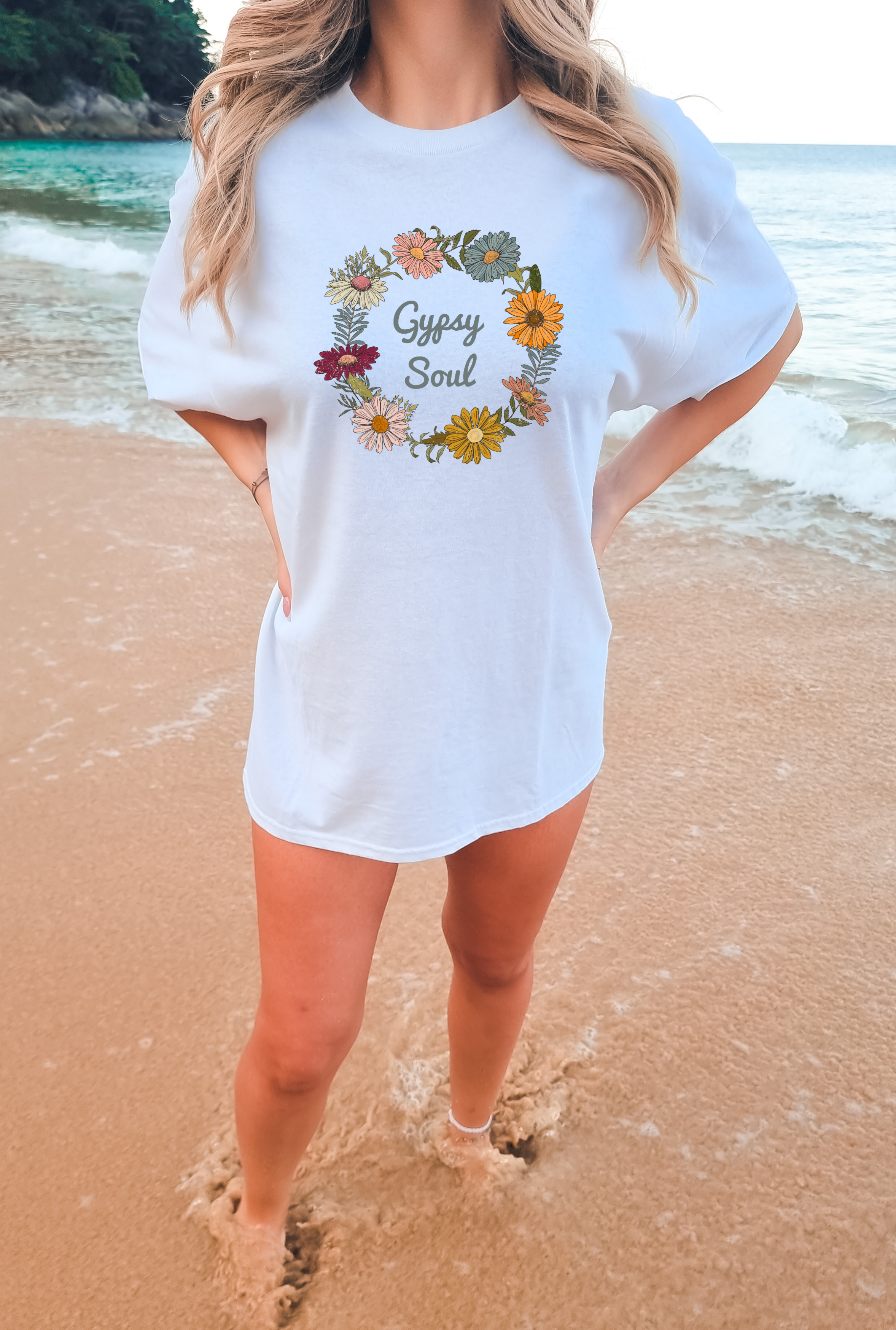 Gypsy Soul Wildflowers Oversize Retro Style Graphic T-Shirt