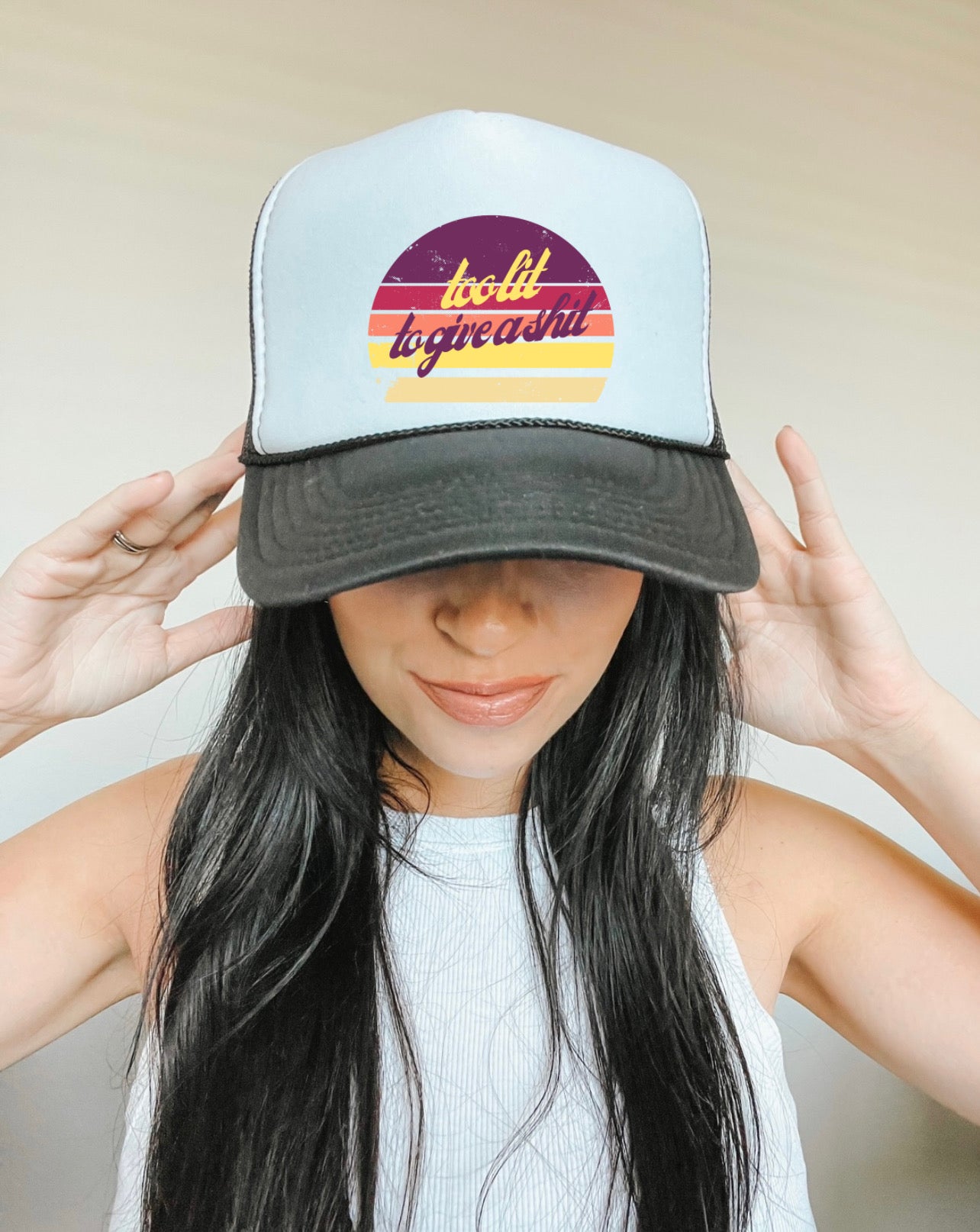 Too Lit To Give A Shit 90s Aesthetic Trucker Hat - Yoga Bitch